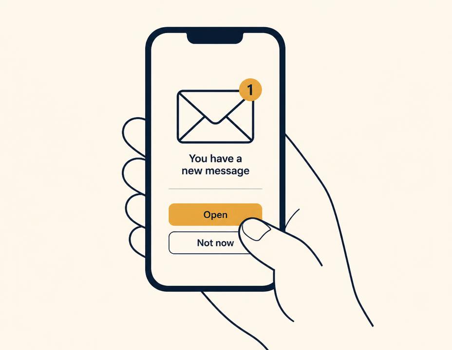 A phone showing a sealed message request with a choice to open it